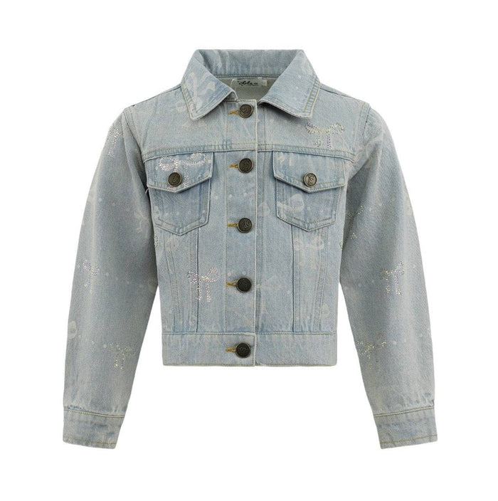 Lola And The Boys Sparkle Bows Denim Jacket Front