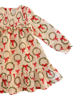 SpearmintLOVE Smocked Ruffle Tiered Dress, Wreath Details 