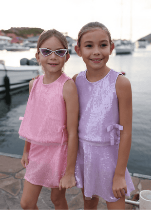 Models Wearing Lola And The Boys Pastel Sequin Bow Set - Lavender