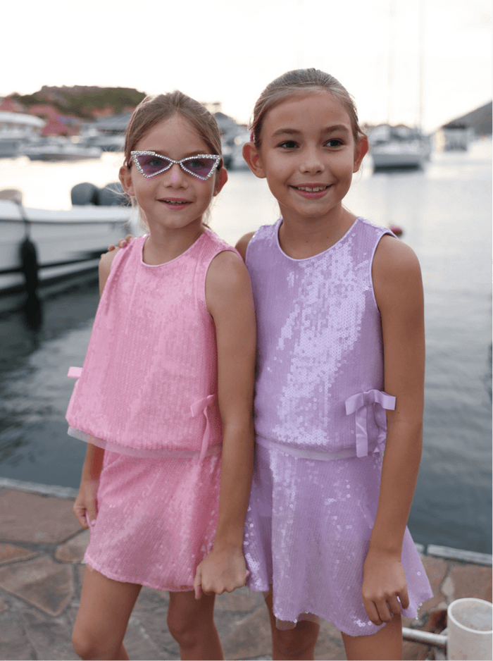 Models Wearing Lola And The Boys Pastel Sequin Bow Set - Lavender