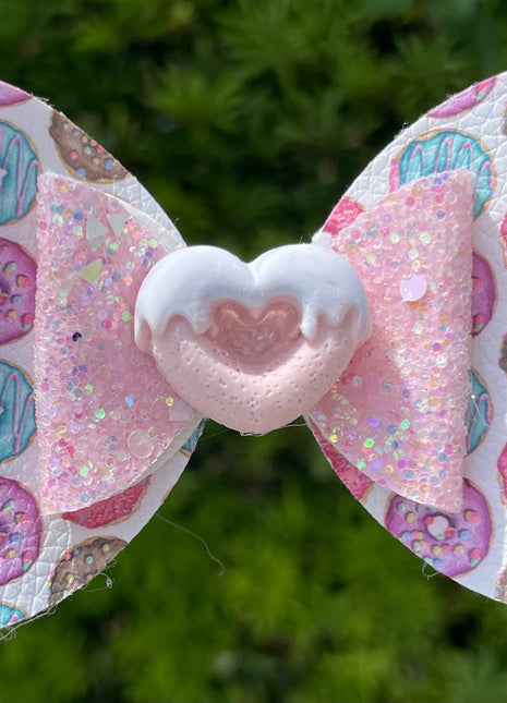 Little Lemon Donut Heart Hair Bow