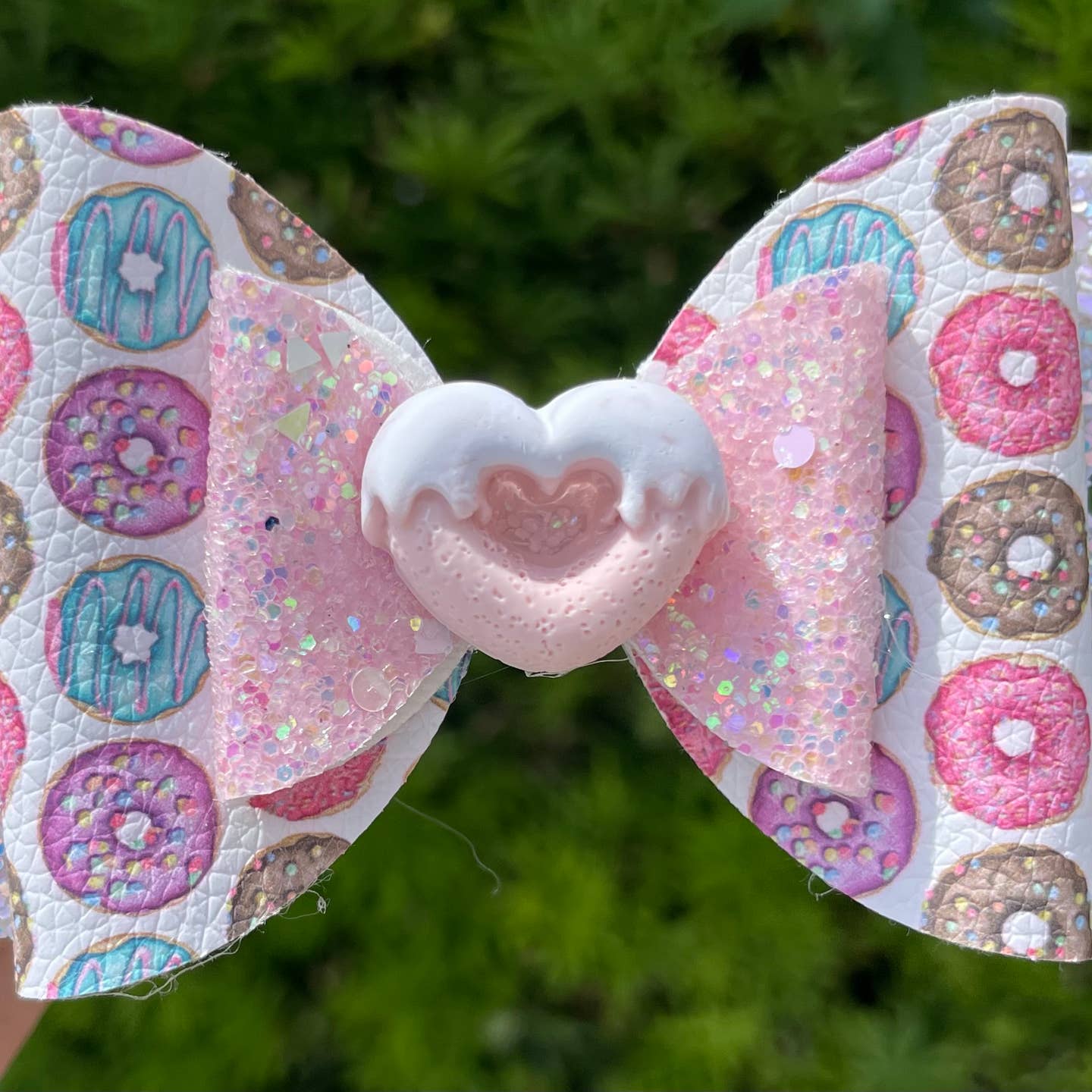 Little Lemon Donut Heart Hair Bow