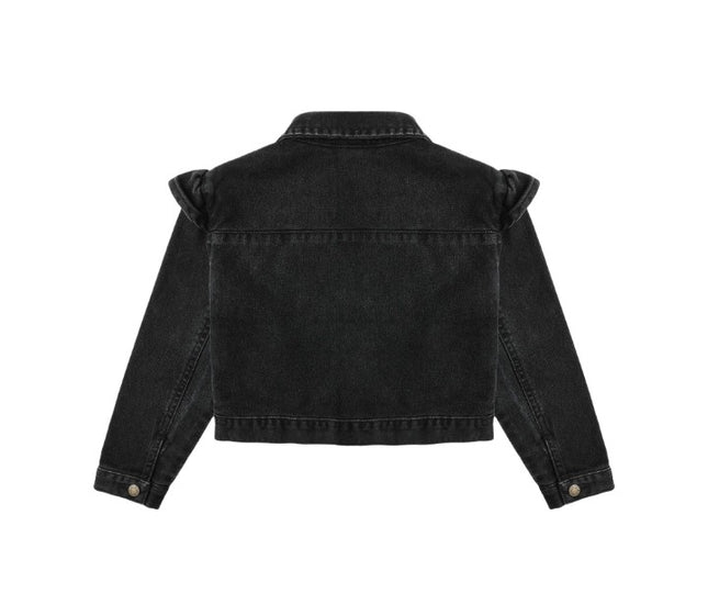 Rylee & Cru Ruffle Denim Jacket || Washed Black Back