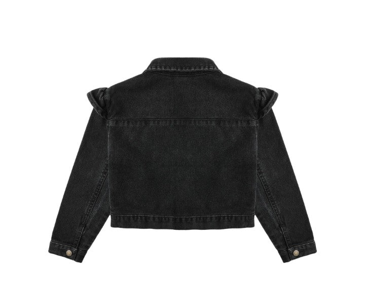 Rylee & Cru Ruffle Denim Jacket || Washed Black Back