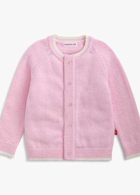 Magnetic Me Crew Neck Magnetic Cardigan With Tipping Pink Front