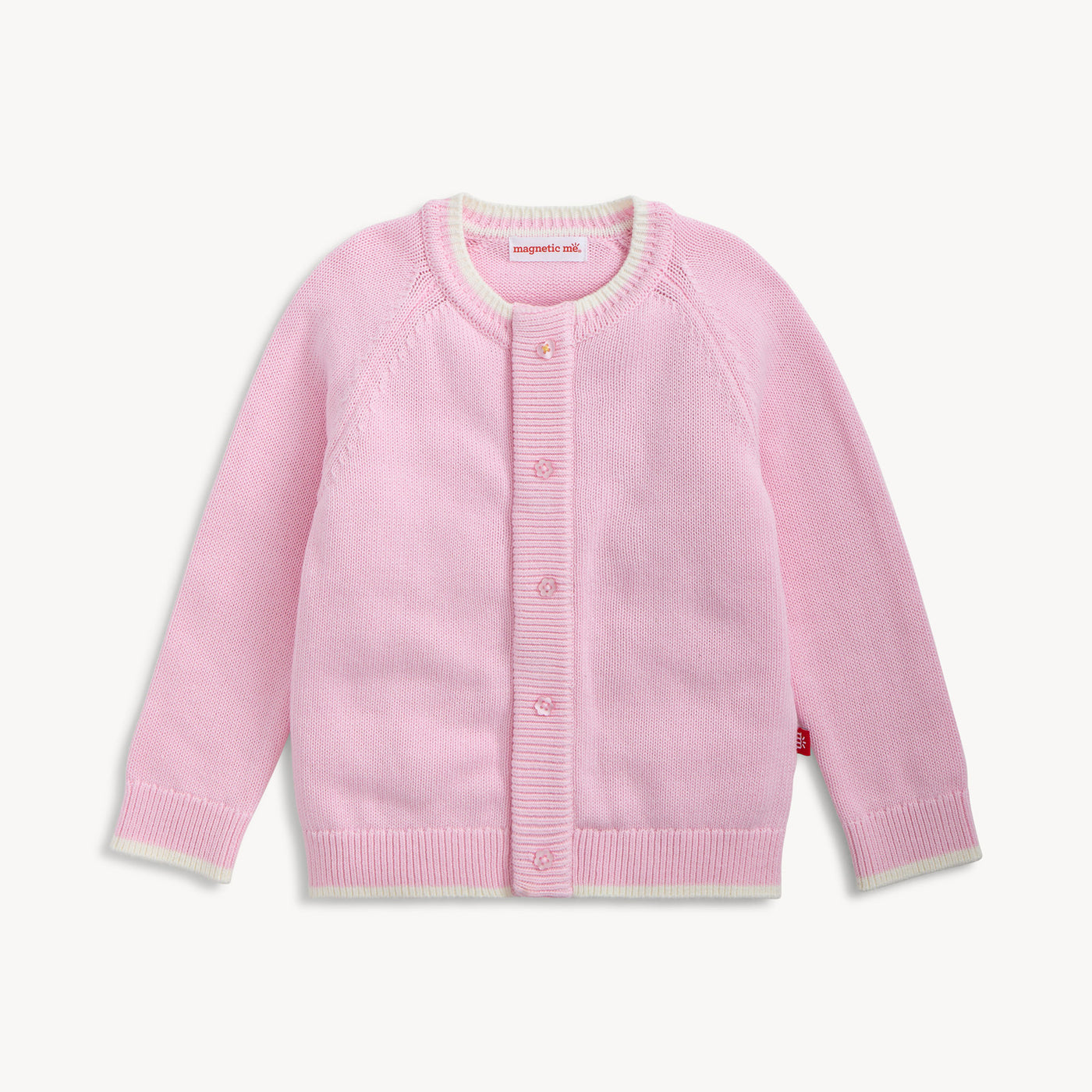 Magnetic Me Crew Neck Magnetic Cardigan With Tipping Pink Front