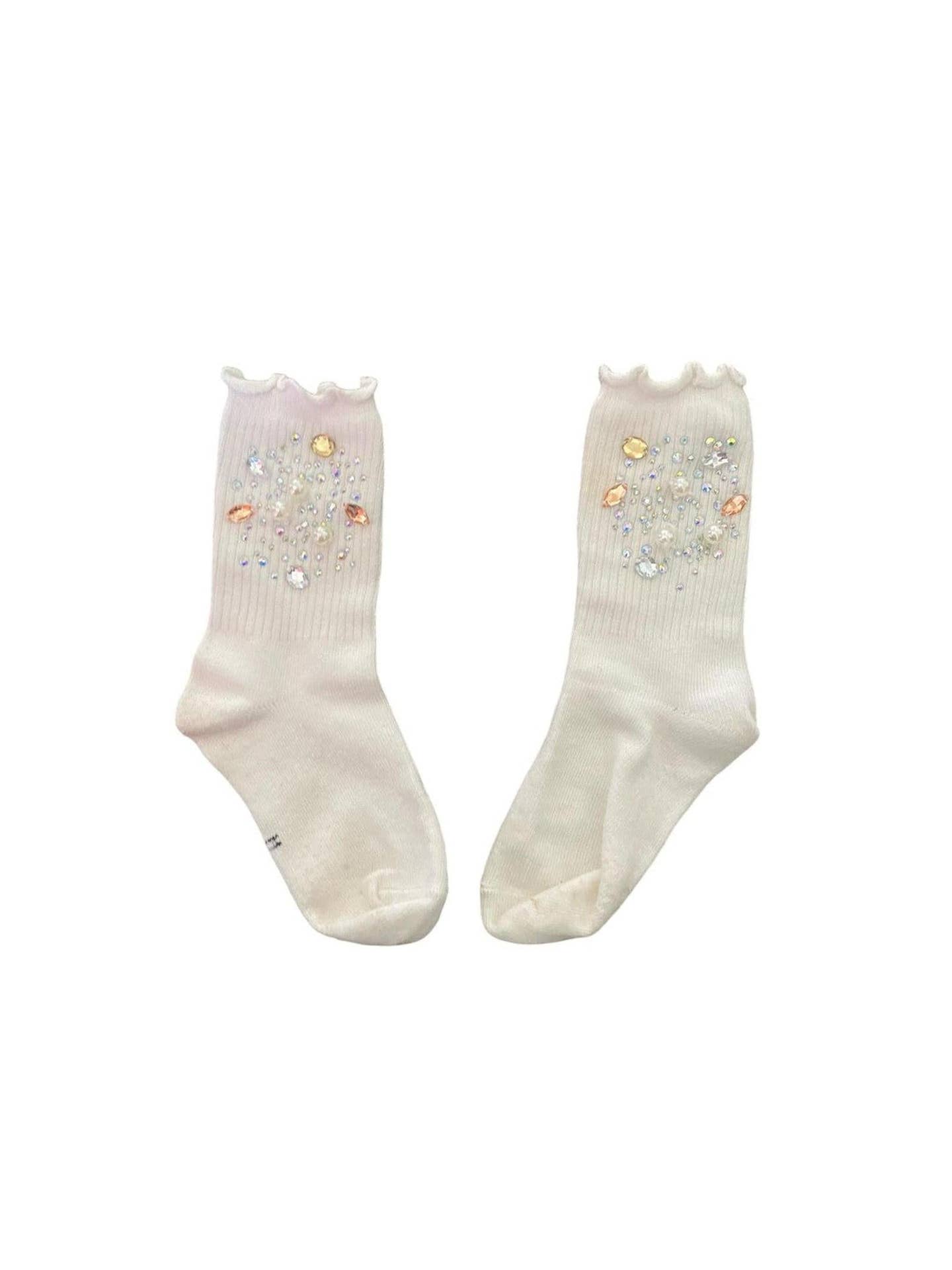 Three Wildflower Designs Silver and Gold Gem High Socks