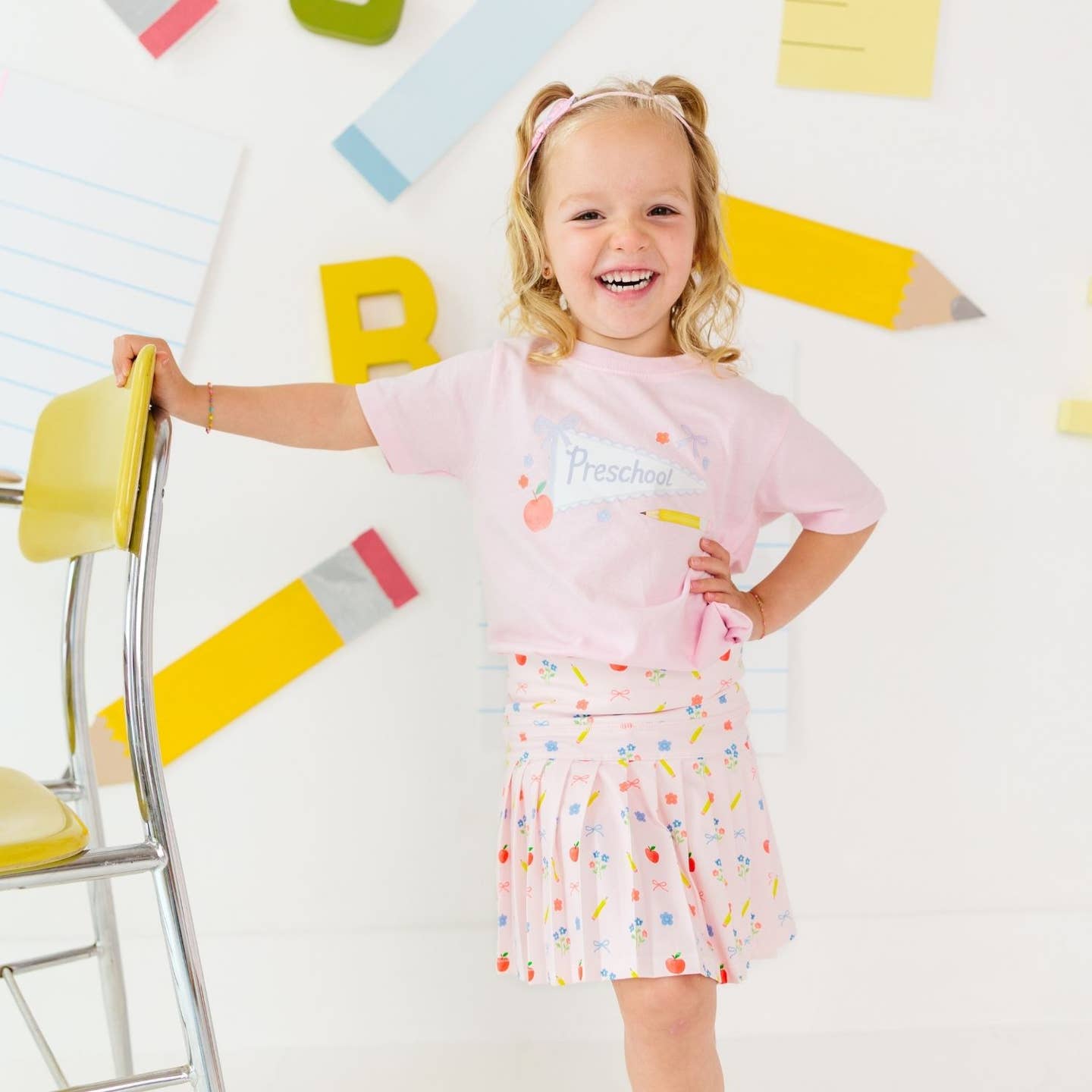 Model Wearing Sweet Wink Alphabet Bows Headband - Back To School - Kids Hair