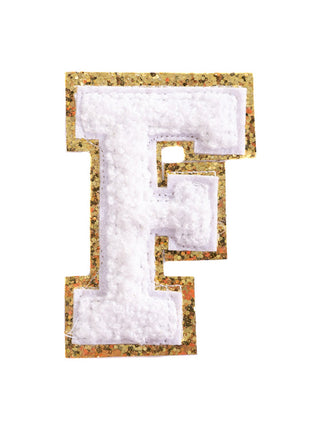 Becco Bags 3" Chenille Sparkle Letter Patches — White