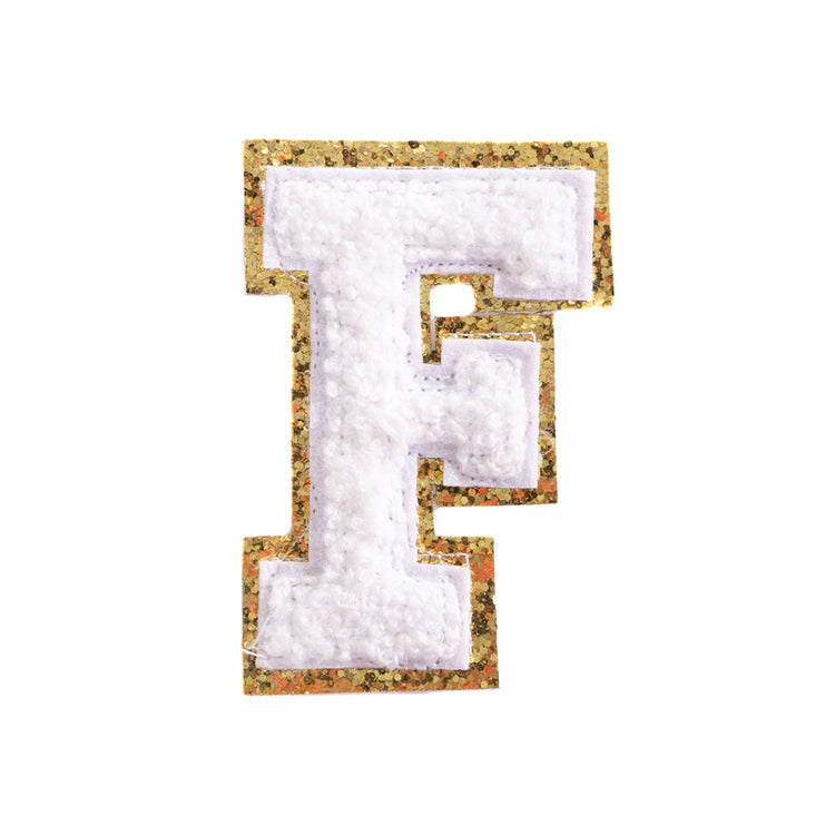 Becco Bags 3" Chenille Sparkle Letter Patches — White