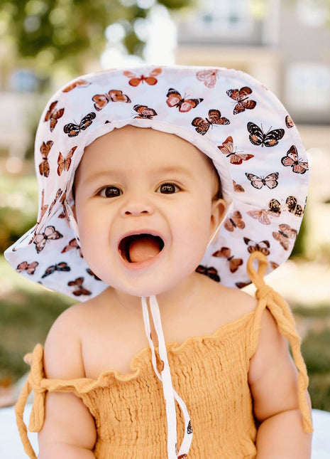Model Wearing Huggalugs Butterflies Baby & Toddler Sunhat Upf 50+