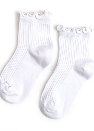 Little Stocking Co. Ribbed Lettuce Trim Midi Socks - White