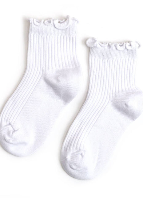 Little Stocking Co. Ribbed Lettuce Trim Midi Socks - White