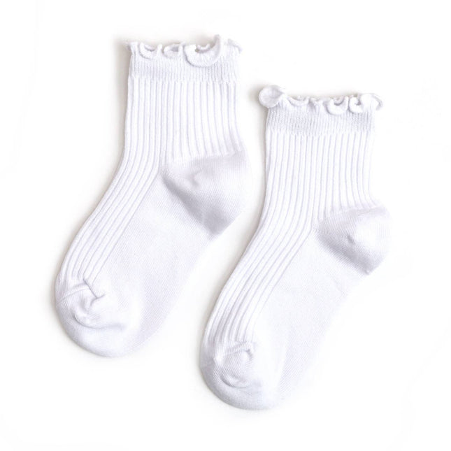 Little Stocking Co. Ribbed Lettuce Trim Midi Socks - White