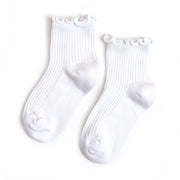 Little Stocking Co. Ribbed Lettuce Trim Midi Socks - White