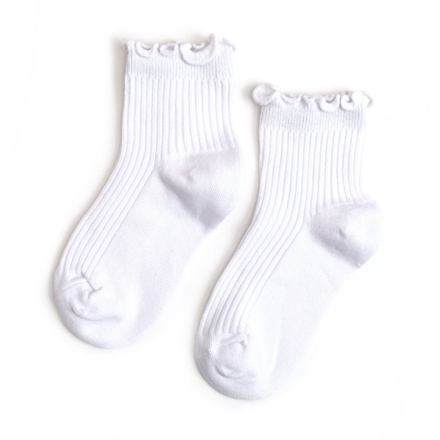 Little Stocking Co. Ribbed Lettuce Trim Midi Socks - White