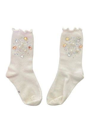 Three Wildflower Designs Silver and Gold Gem High Socks