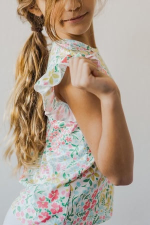 Model Wearing Mila & Rose Daffodils Ruffle Tee