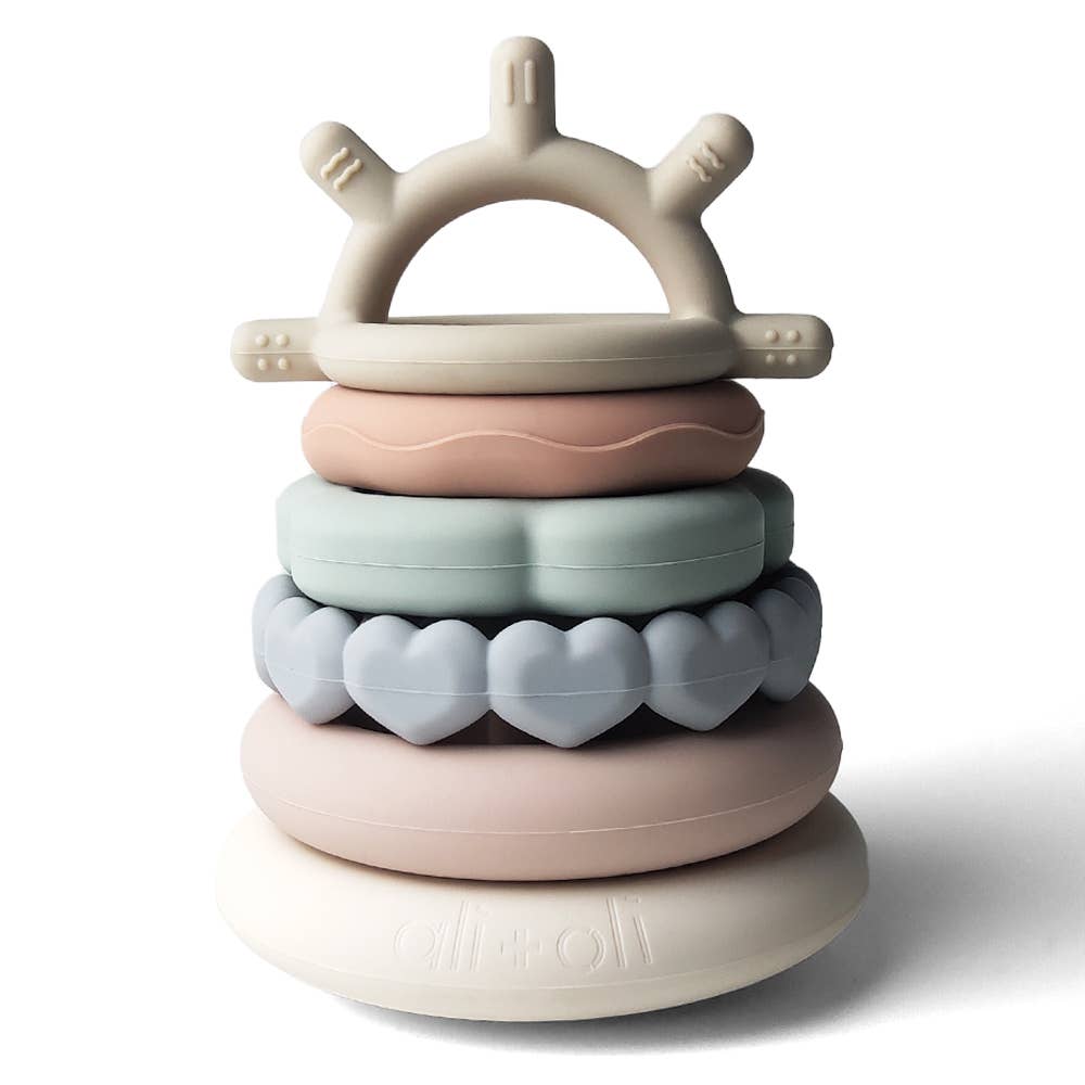 Ali + Oli Silicone Stacking Ring Sensory Play Tower Toy (6-pc) Sun