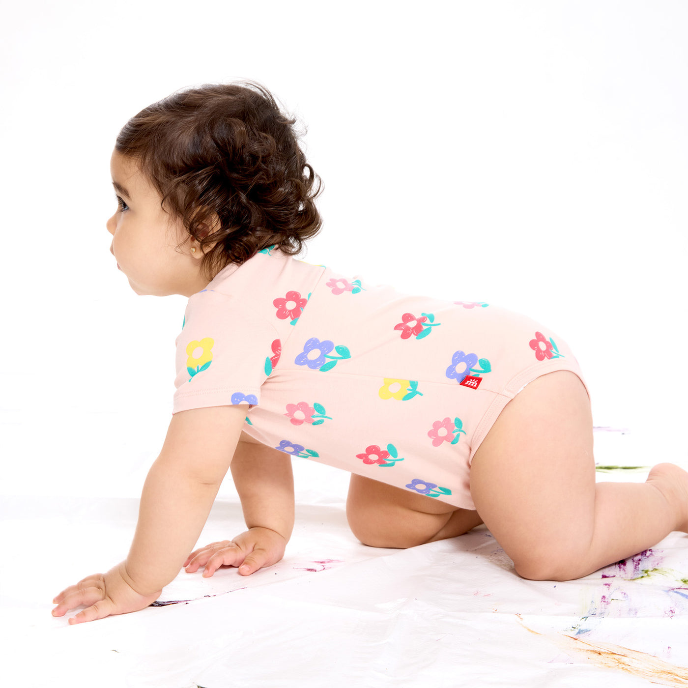 Model Wearing Magnetic Me Magnetic 3-Pack Bodysuit & Pant - Pink