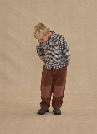 Model Wearing Rylee + Cru Collared Long Sleeve Shirt || Black Gingham