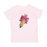 Sweet Winks Pencil Bow Sequin Patch Short Sleeve T-Shirt - Ballet