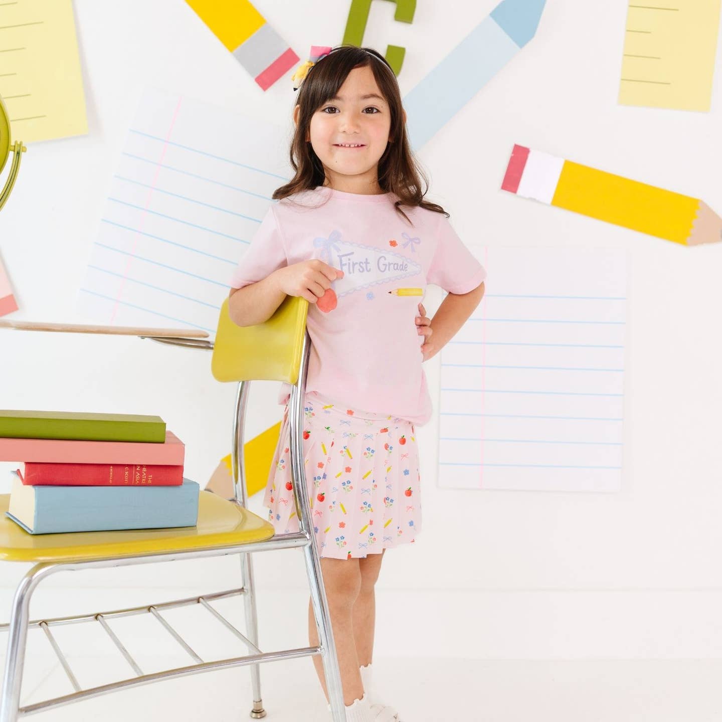 Model Wearing Sweet Wink School Days Pencil Bow Headband - Back To School - Kids Hair
