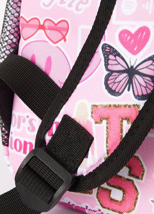 Rylee Faith Designs Ts Print Pink Backpack - Strap Detail