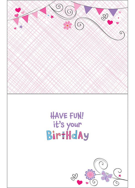 Gina B Designs Birthday Greeting Card - Kids - Pink Birthday Banners Inside
