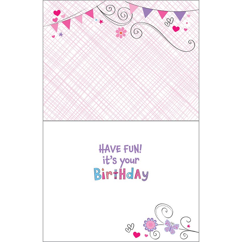Gina B Designs Birthday Greeting Card - Kids - Pink Birthday Banners Inside
