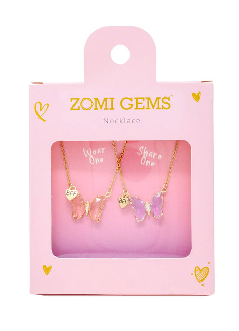 ZOMI GEMS Girls Best Friends Bff Crystal Butterfly Necklace Set