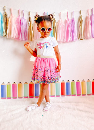 Model Wearing Sweet Wink Hello Pre-K Short Sleeve T-Shirt - White