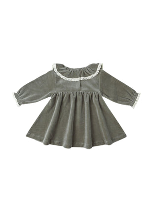 Quincy Mae Velour Baby Dress || Forest Back