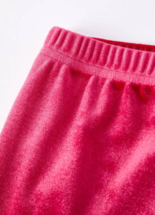 Rylee Faith Designs Girls Christmas Outfit – Pink “Santa Baby” Ruffle Sweatshirt & Velvet Bell-Bottom Pants Set