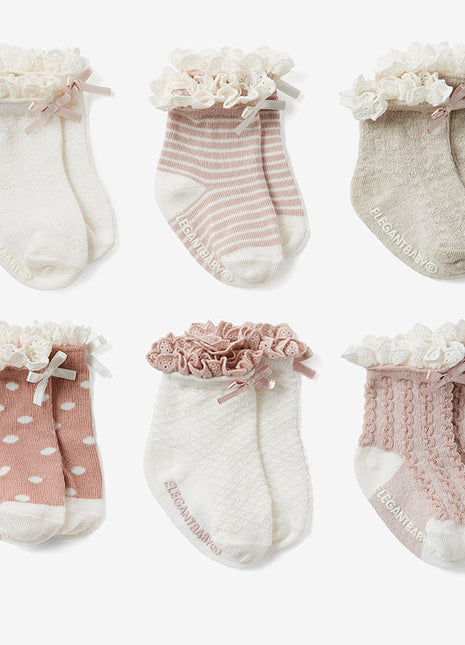 Elegant Baby Fancy Pink Non Slip Baby Socks 6pk
