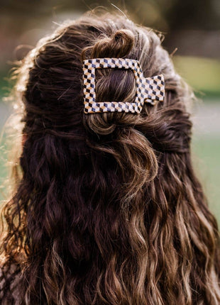 Model Wearing Teleties Square Flat Hair Clip | Small | Gone Glamping