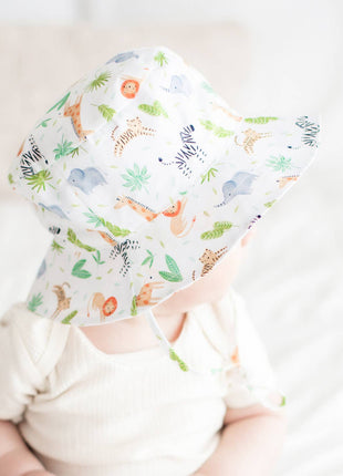 Model Wearing Huggalugs Jungle Bucket Hat Upf 50+ Baby & Toddler