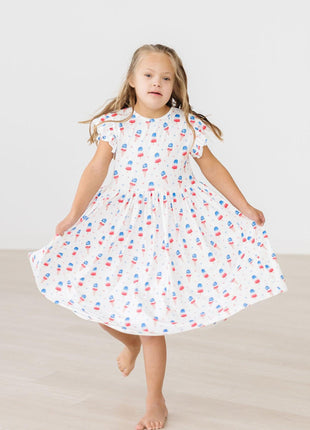Model Wearing Mila & Rose Summer Sweets Flutter Sleeve Twirl Dress
