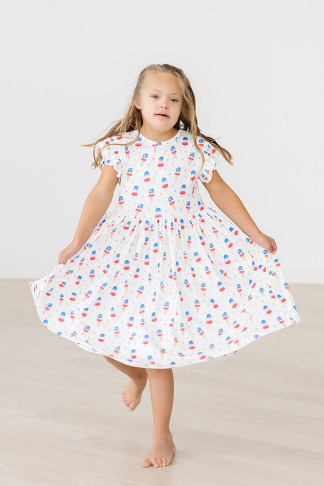 Model Wearing Mila & Rose Summer Sweets Flutter Sleeve Twirl Dress
