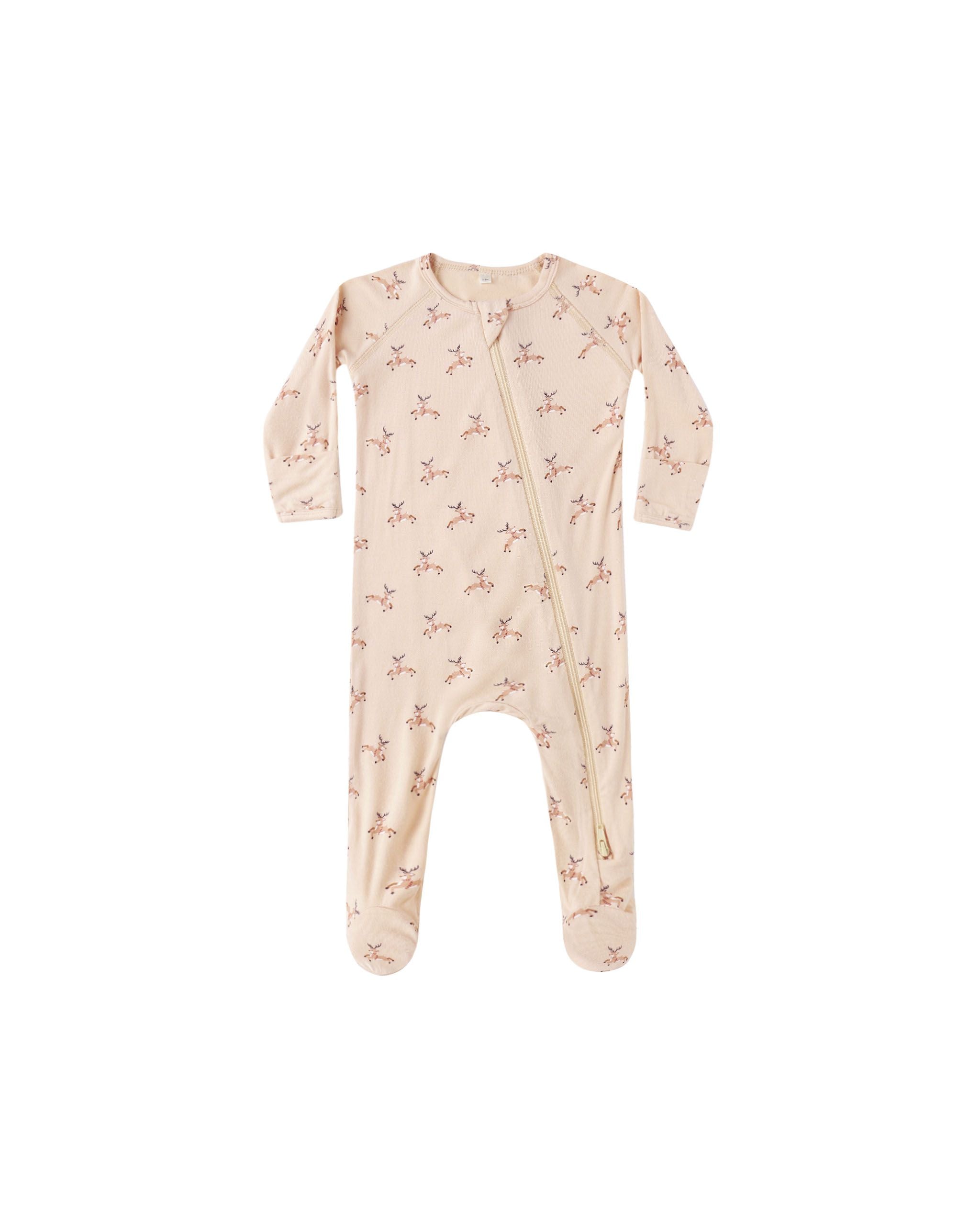 Quincy Mae Bamboo Zip Footie || Reindeer