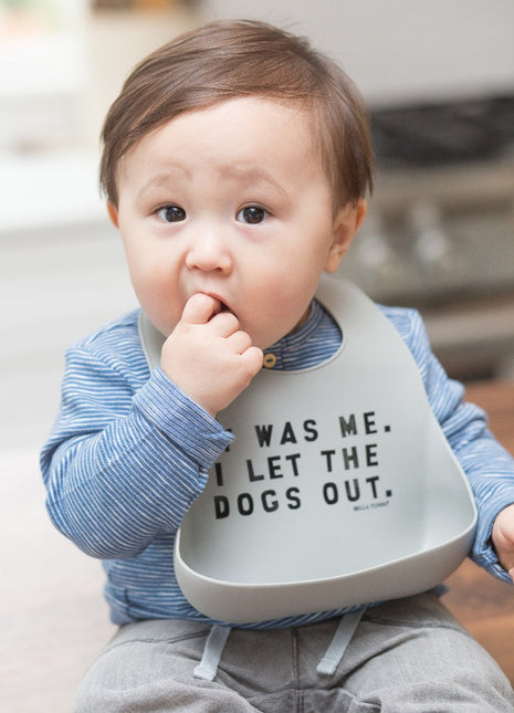 Model Wearing Bella Tunno I Let the Dogs Out Wonder Bib