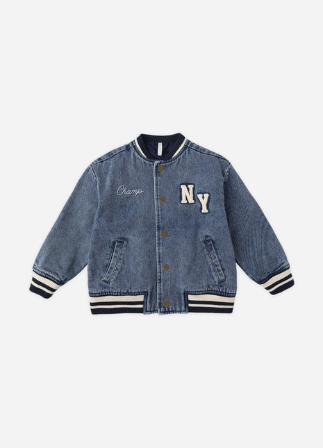 Rylee & Cru Varsity Jacket || Indigo Denim