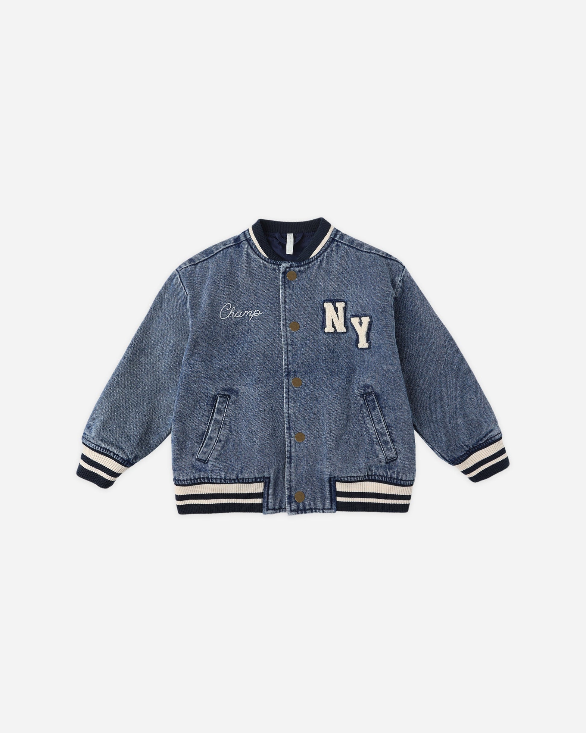 Rylee & Cru Varsity Jacket || Indigo Denim