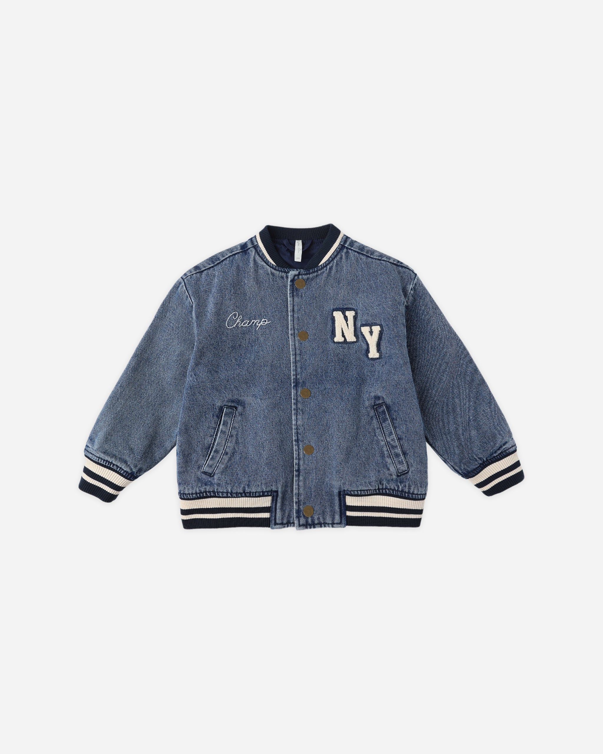 Rylee & Cru Varsity Jacket || Indigo Denim