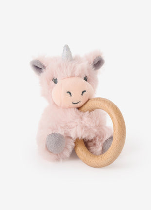 Elegant Baby Plush Unicorn Wooden Ring Rattle