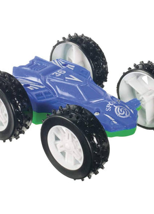 Toysmith Flip Car, Friction Pull-Back, Action Packed, Indoor/Outdoor Blue/Green
