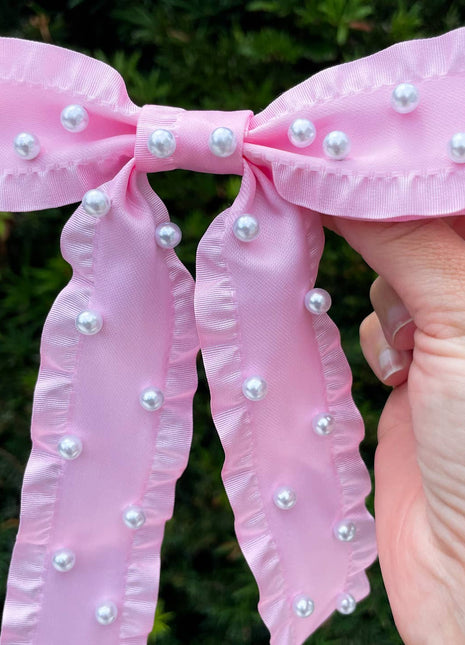 Little Lemon Pink Pearl Embellished Hair Bow