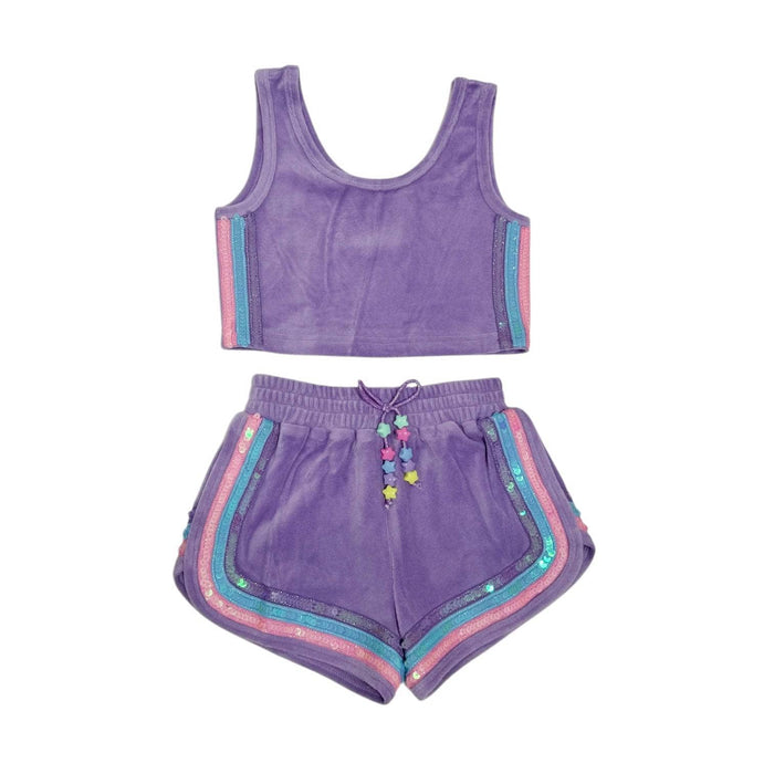 Lola And The Boys Rainbow Velour Sequin Tank Set - Lavender Front
