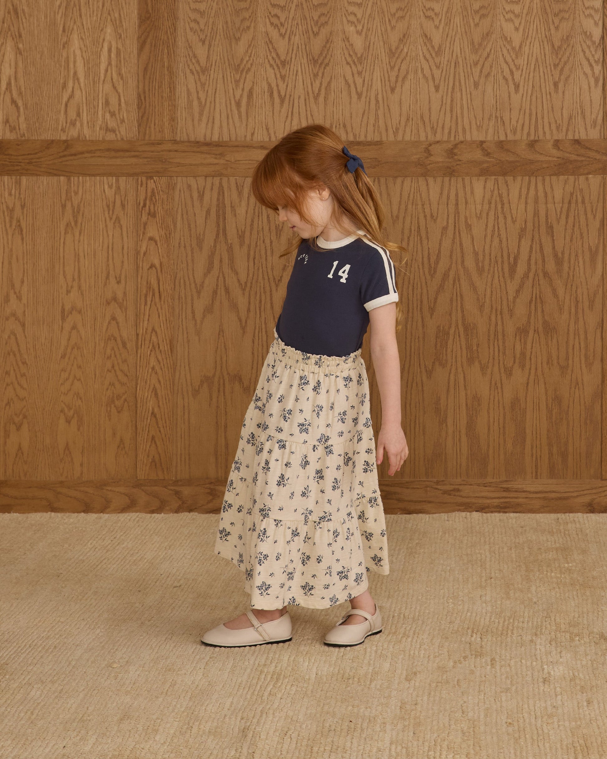 Model Wearing Rylee + Cru Baby Tee || Navy
