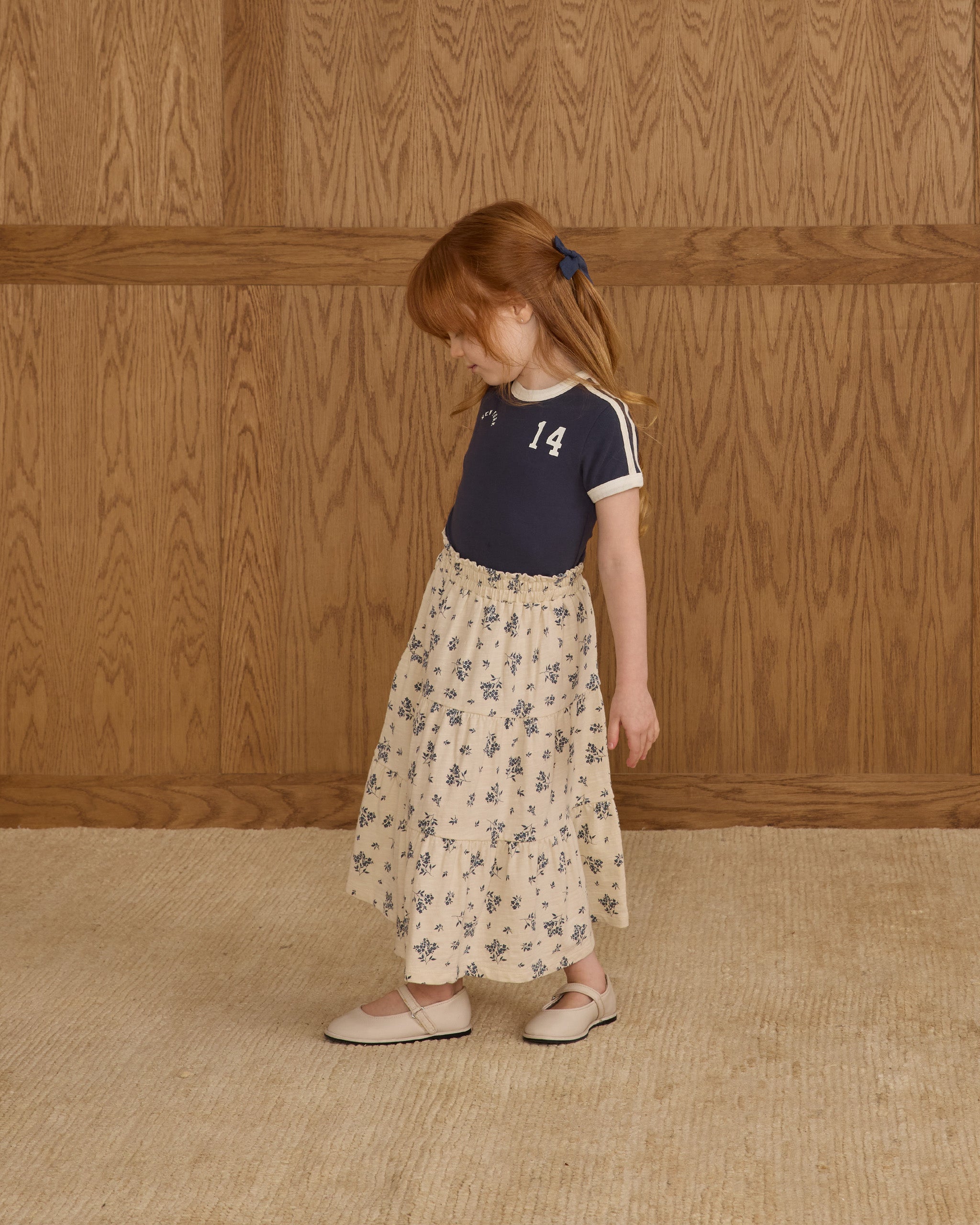 Model Wearing Rylee + Cru Baby Tee || Navy